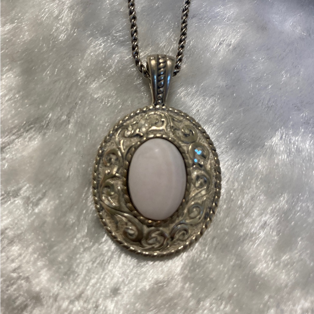 Vtg Carolyn Pollack Sterling Silver Mother Of Pearl Pendant Necklace